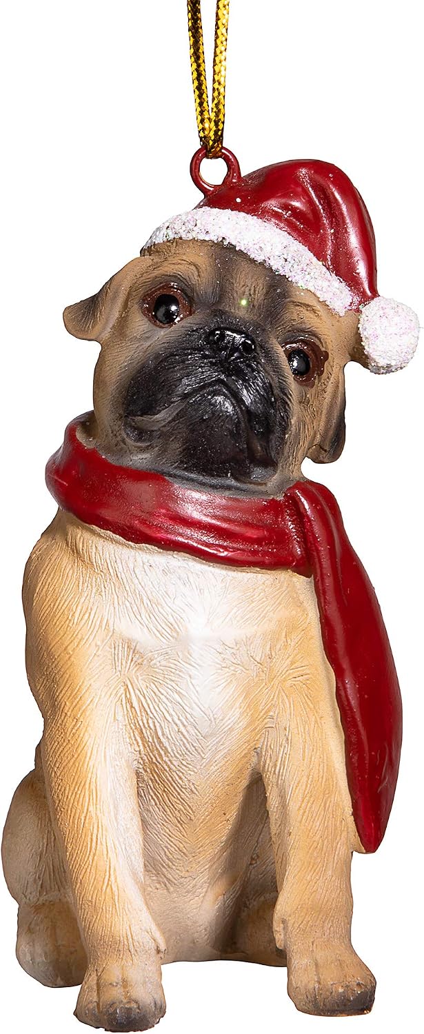 Design Toscano Christmas Xmas Pug Holiday Dog Ornaments, Full Color