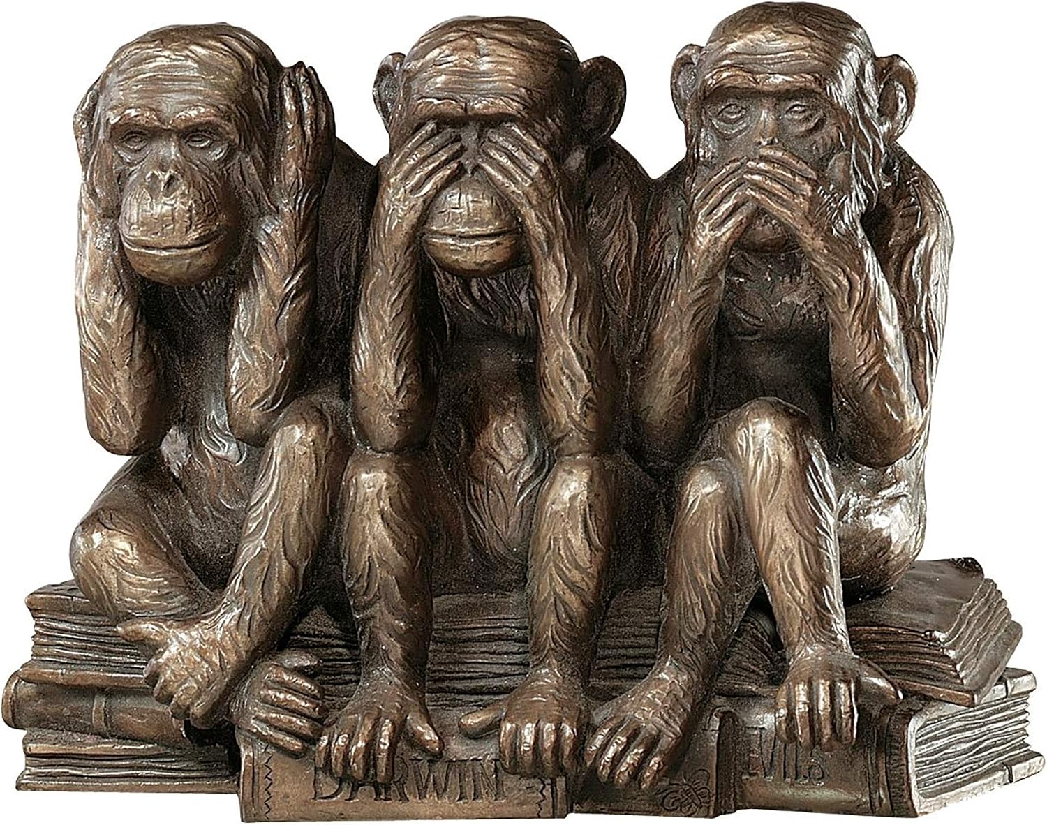 Design Toscano The Hear-No, See-No, Speak-No Evil Monkeys Statue, Grande, Faux Bronze Finish