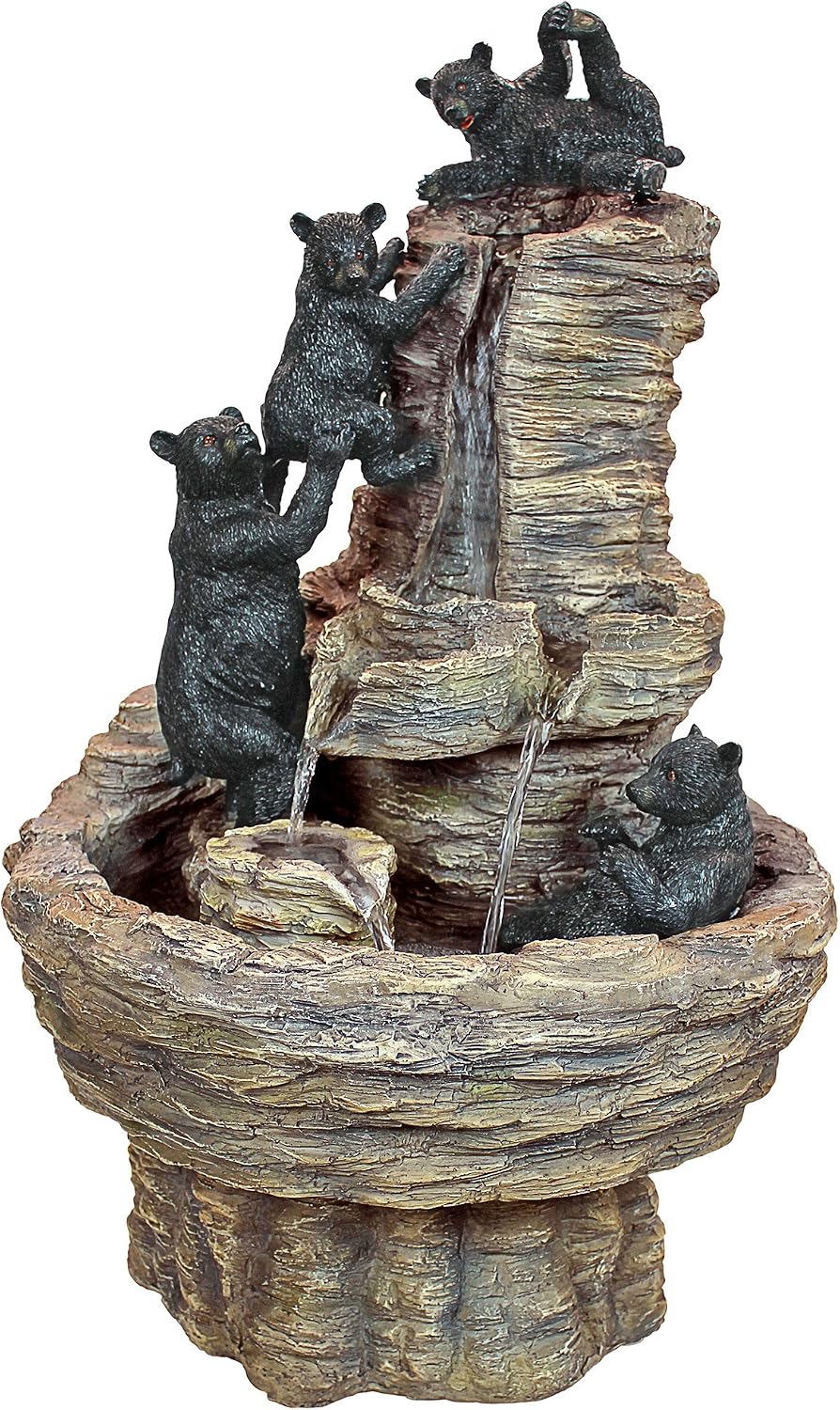 Water Fountain - Rocky Mountain Splash Black Bears Garden Decor Fountain - Outdoor Water Feature