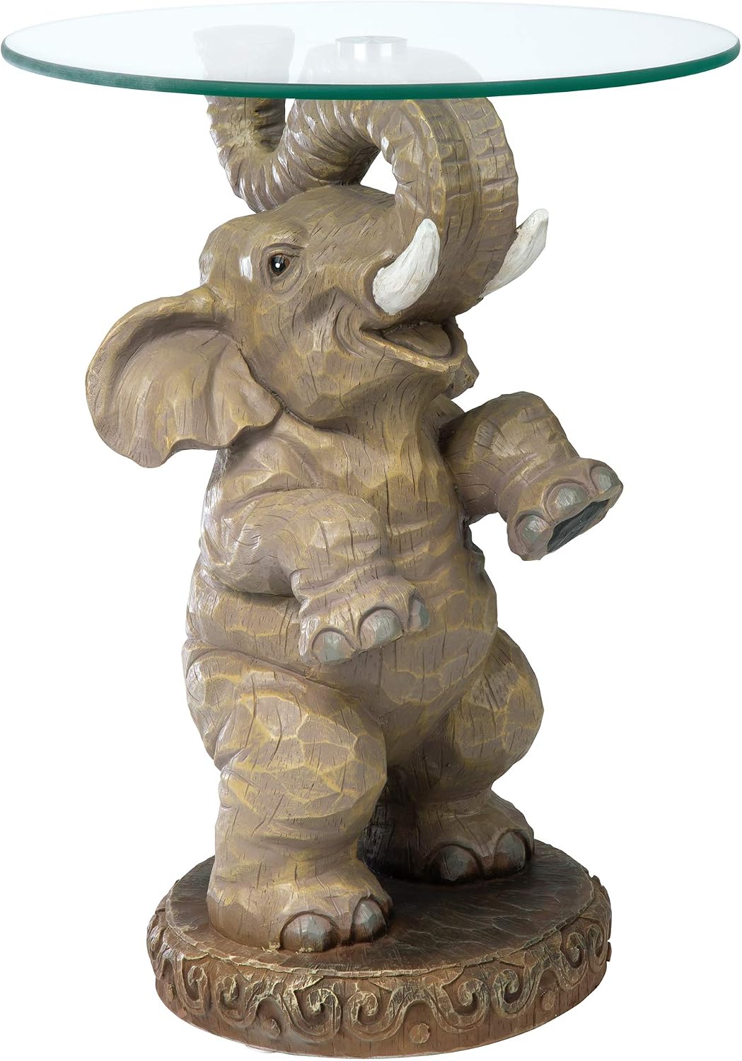 Design Toscano Good Fortune Elephant Glass-Topped Table, 16" Diameter x 21½" High