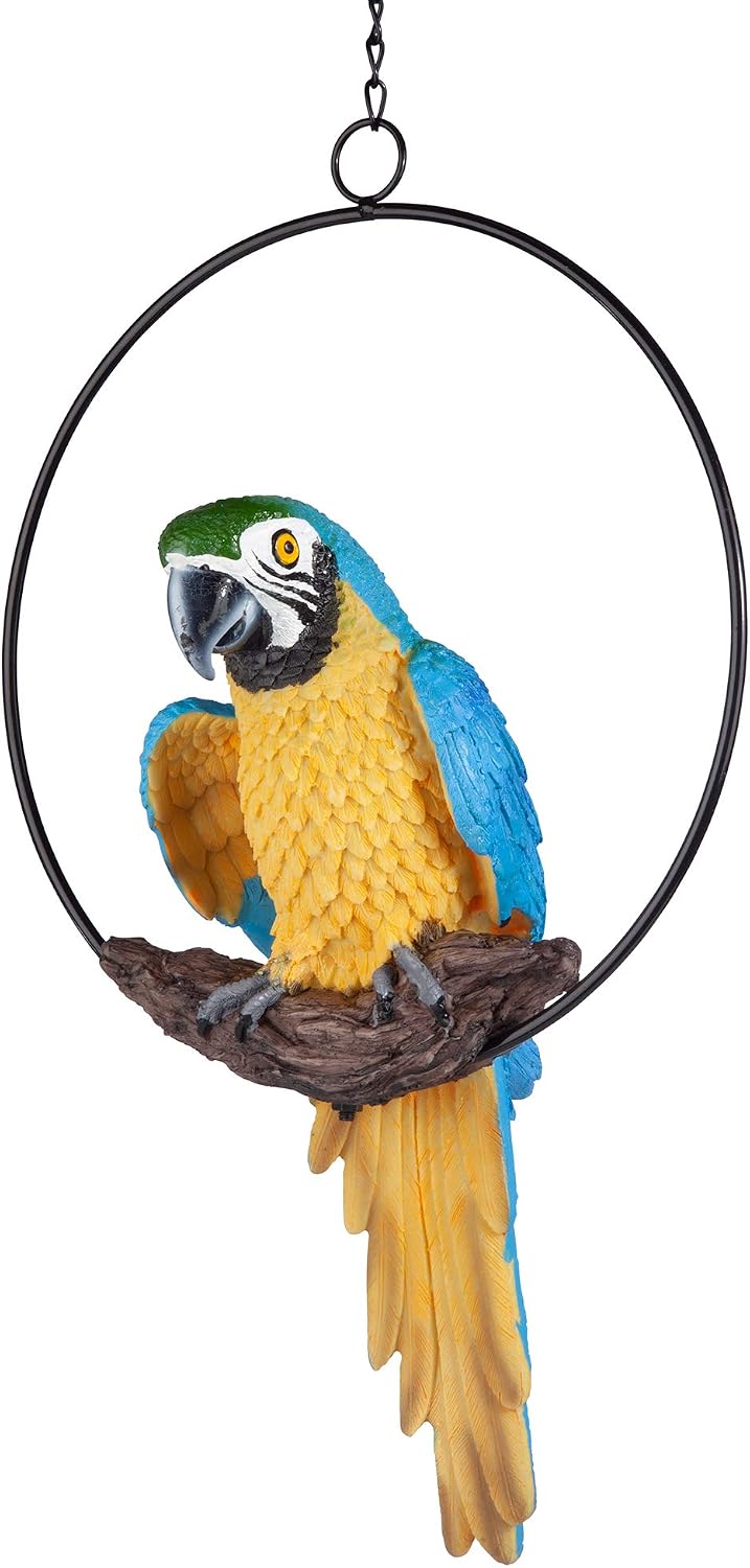 Design Toscano Polly in Paradise Parrot Hanging Bird Ring Perch