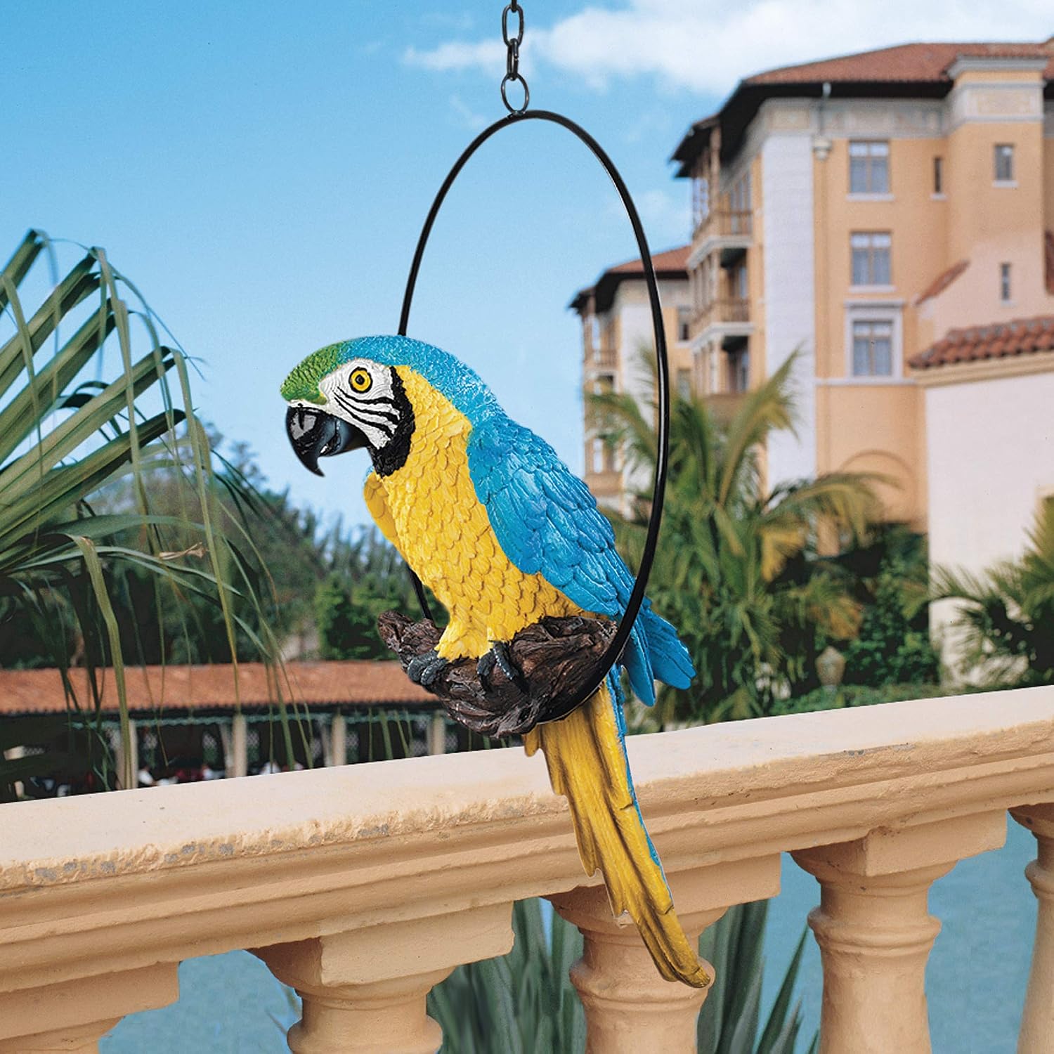 Design Toscano Polly in Paradise Parrot Hanging Bird Ring Perch
