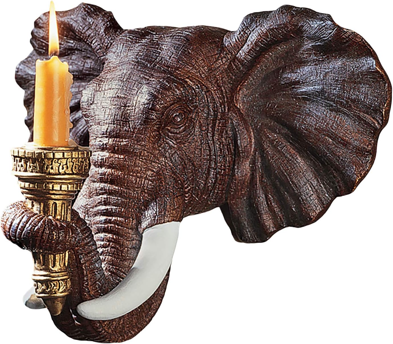Design Toscano Elephant African Decor Candle Holder Wall Sconce Sculpture, 12 Inch, Cast Stone Resin, Full Color Finish