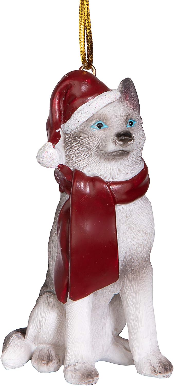 Design Toscano Siberian Husky Holiday Dog Christmas Tree Ornament Xmas Siberian Huskey