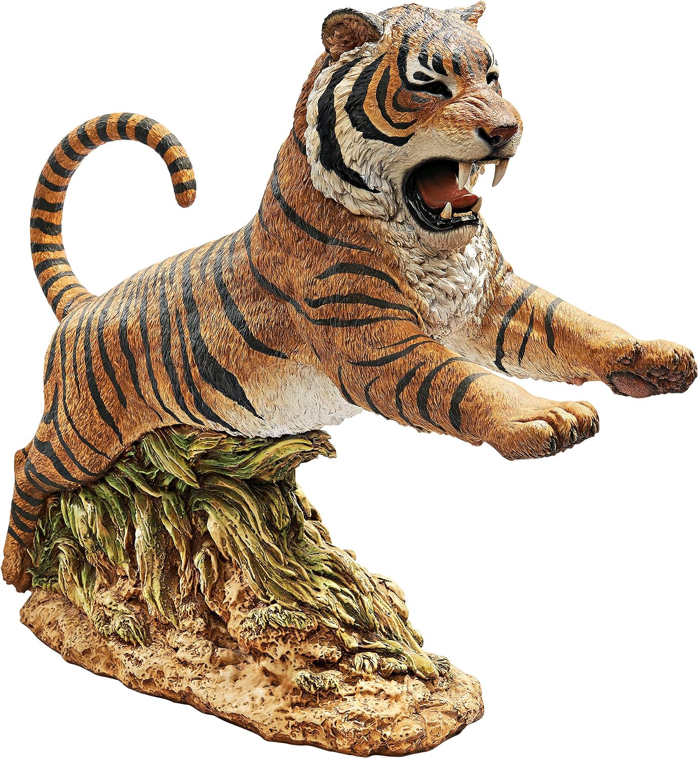 Design Toscano Jungle Cat Leaping Bengal Tiger Outdoor Garden Animal Statue, 32 Inch, Resin, Full Color Finish