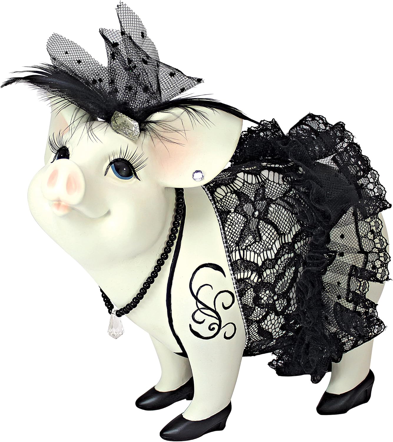 Design Toscano Lace and Lard, Madame Pig Statue Full Color Finish