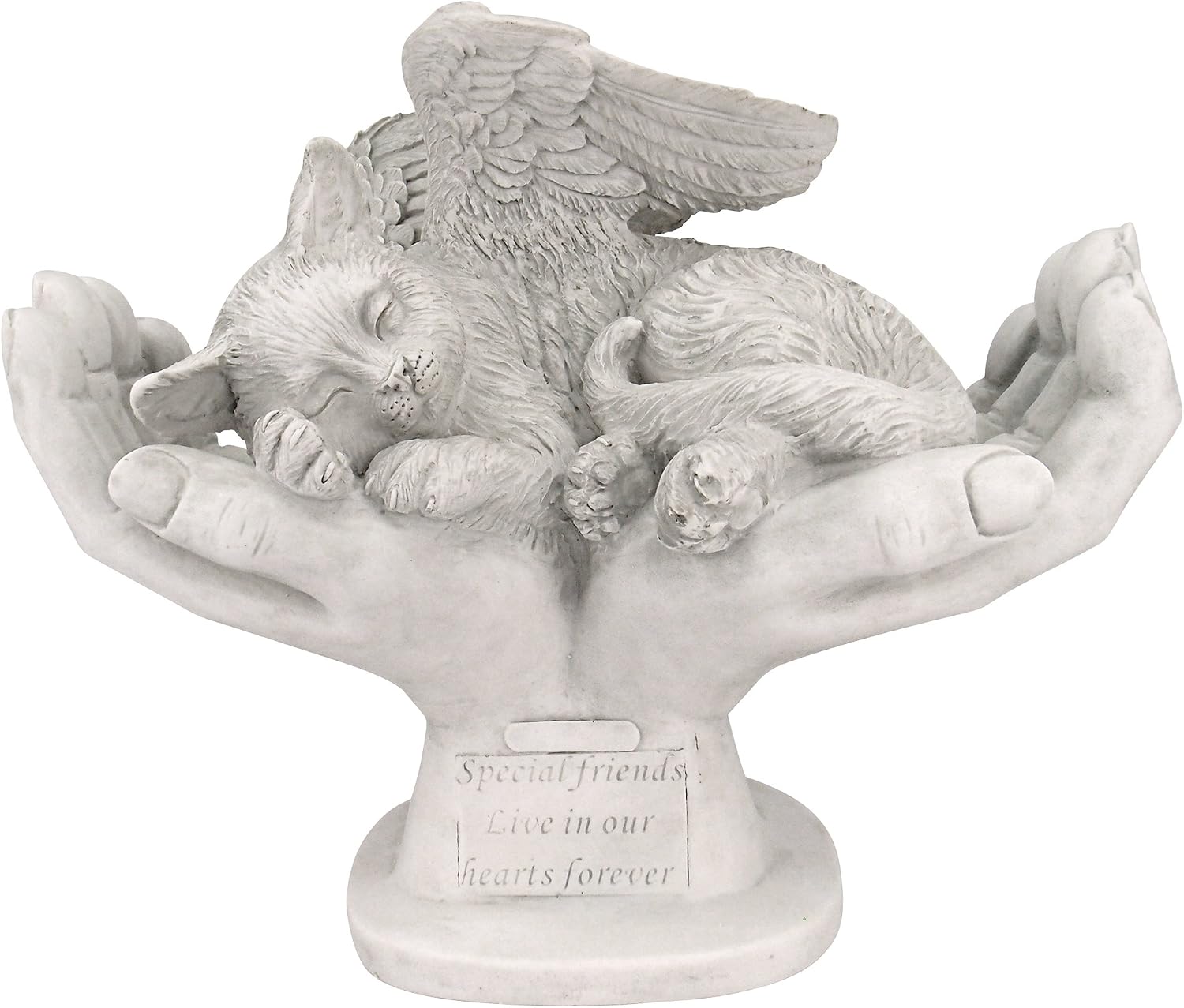 Design Toscano KY69909 in His Hands Cat Pet Grave Memorial Outdoor Garden Statue Monument, 15 inches wide, 12 inches tall, Handcast Polyresin, Antique Stone Finish Cat in Gods Hands
