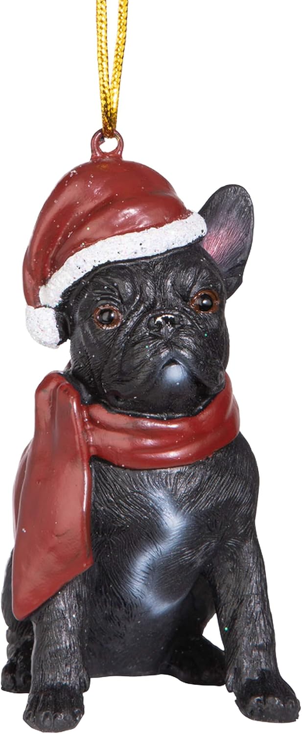 Design Toscano Christmas Xmas French Bulldog Holiday Dog Ornaments, Full