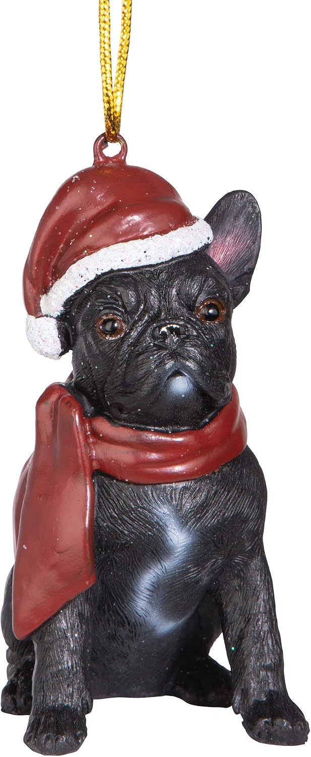 Design Toscano Christmas Xmas French Bulldog Holiday Dog Ornaments, Full