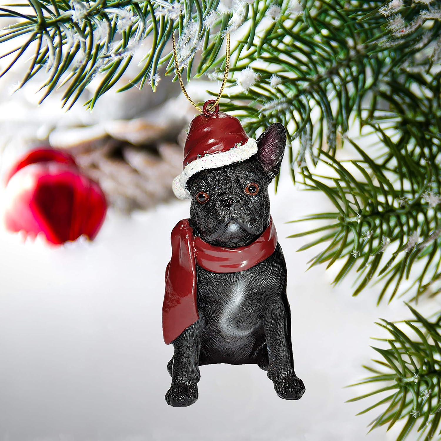 Design Toscano Christmas Xmas French Bulldog Holiday Dog Ornaments, Full