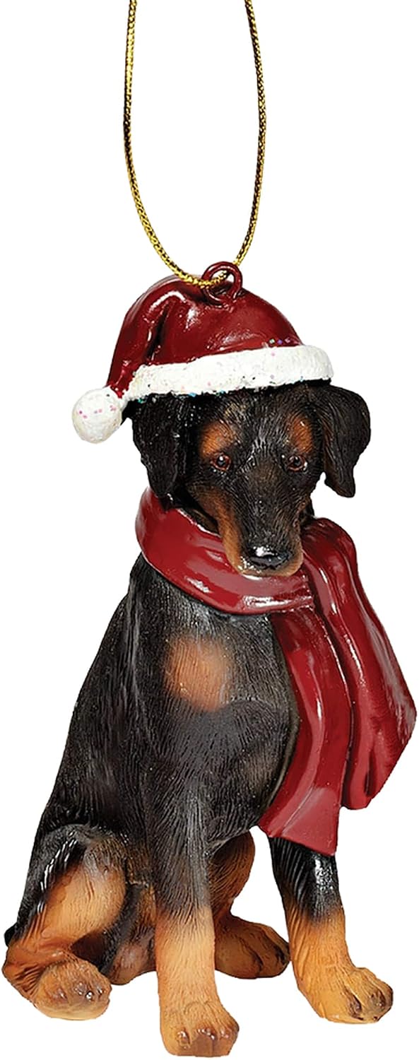 Design Toscano Christmas Xmas Doberman Holiday Dog Ornaments, Full Color