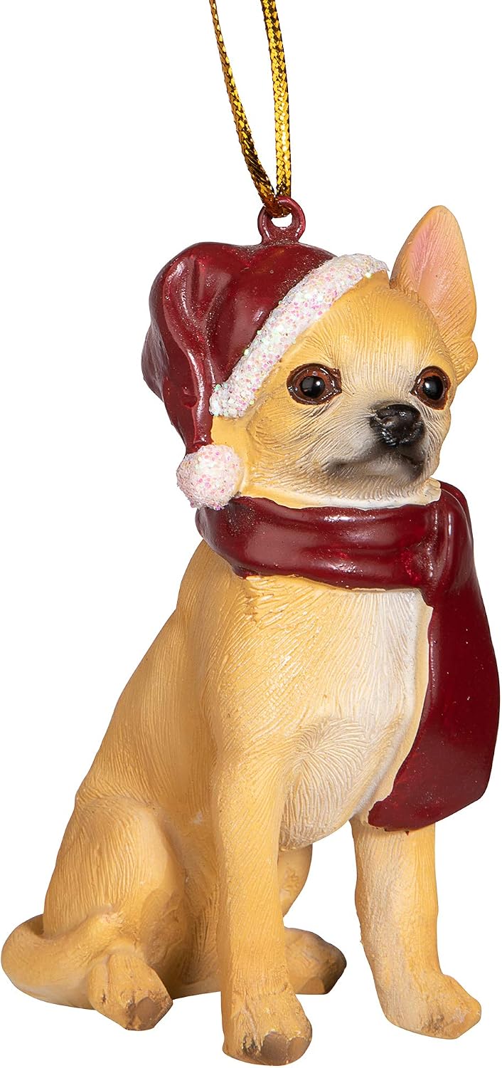Design Toscano Christmas Xmas Chihuahua Holiday Dog Ornaments, Full Color