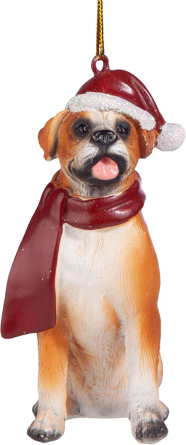 Design Toscano JH576303 Christmas Xmas Boxer Holiday Dog Ornaments, Full