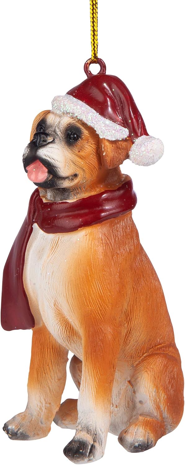 Design Toscano JH576303 Christmas Xmas Boxer Holiday Dog Ornaments, Full