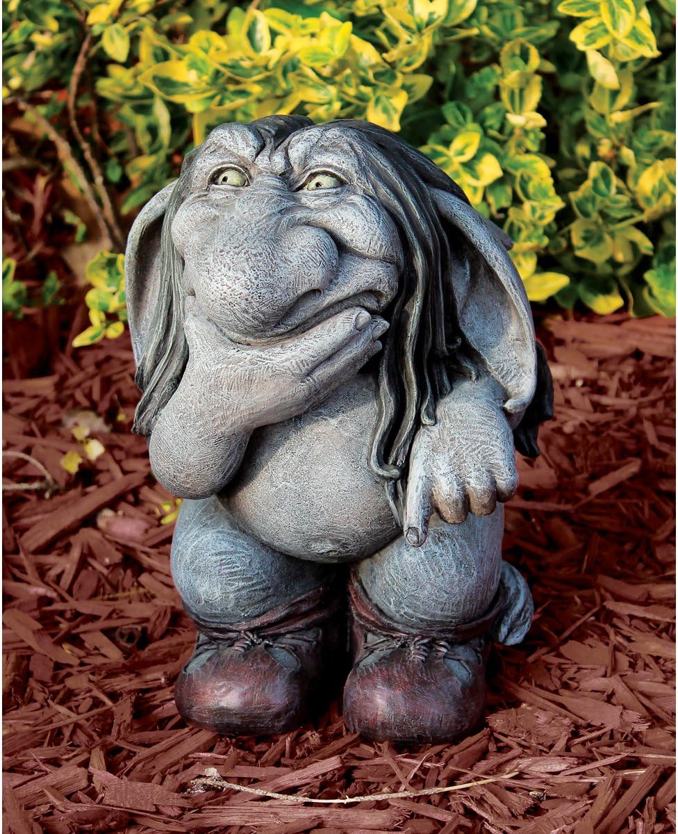 Garden Gnome Statue -Pondering Sylvester the Cynical Gnome Troll - Lawn Gnome