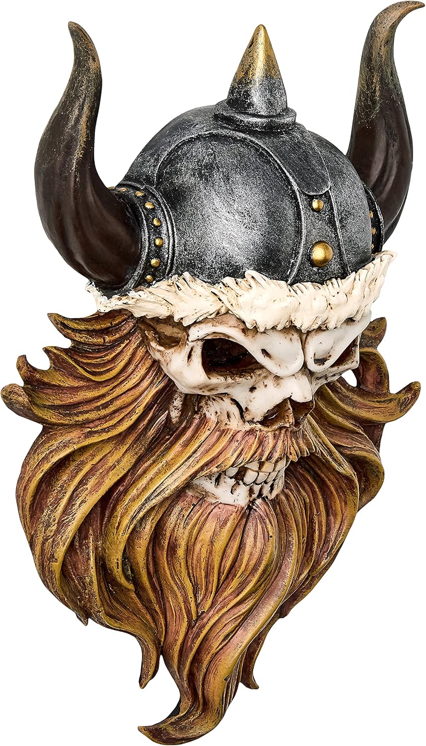 Design Toscano The Skull of Valhalla Viking Warrior Wall Statue, 14 Inch, Full Color Finish
