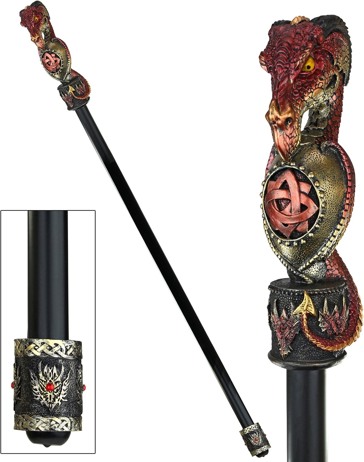 Design Toscano QS23823 The Dragonsthorne Collection: Celtic Battle Dragon Walking Stick,silver