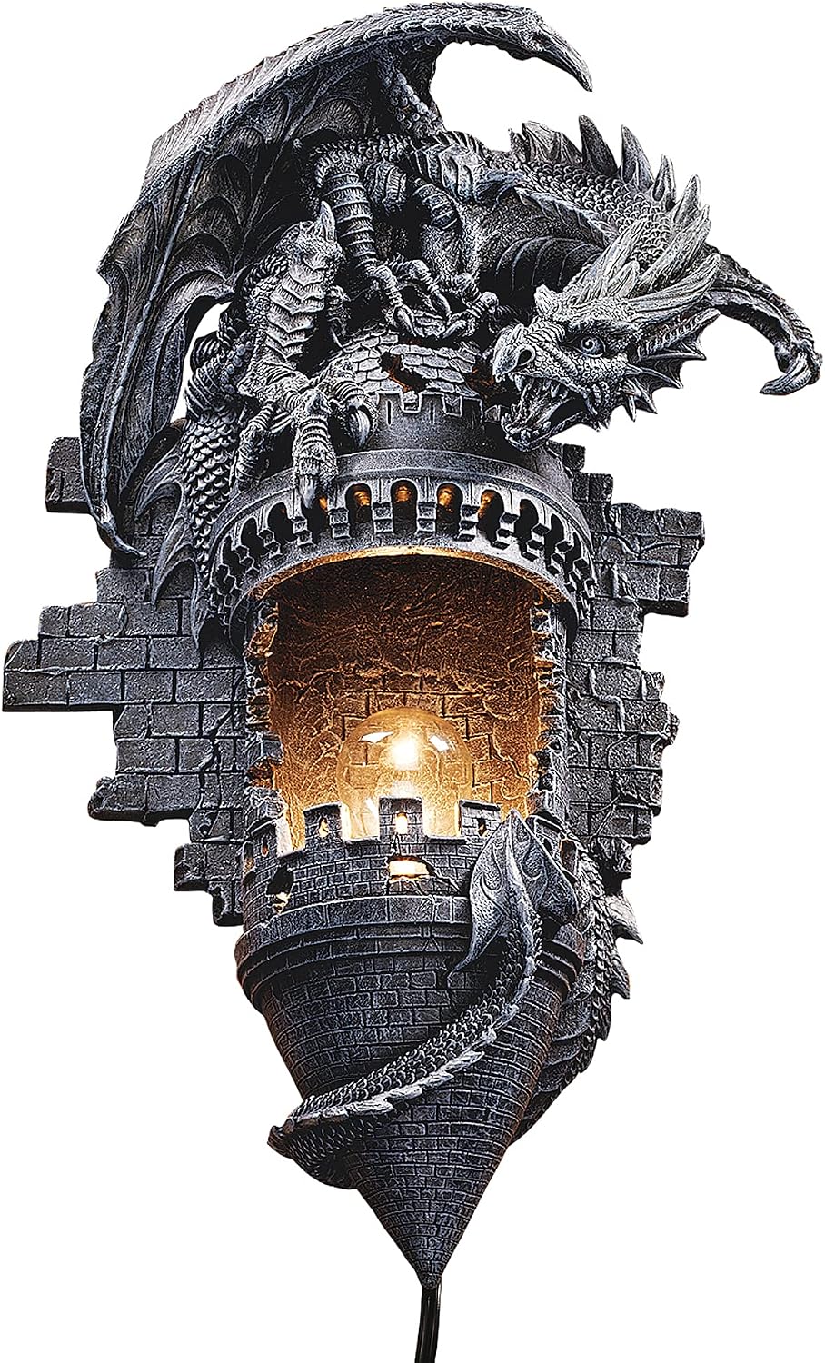 Design Toscano Dragon's Castle Lair Electric Wall Sconce Light Fixture, 15 Inch, Polyresin, Grey Stone