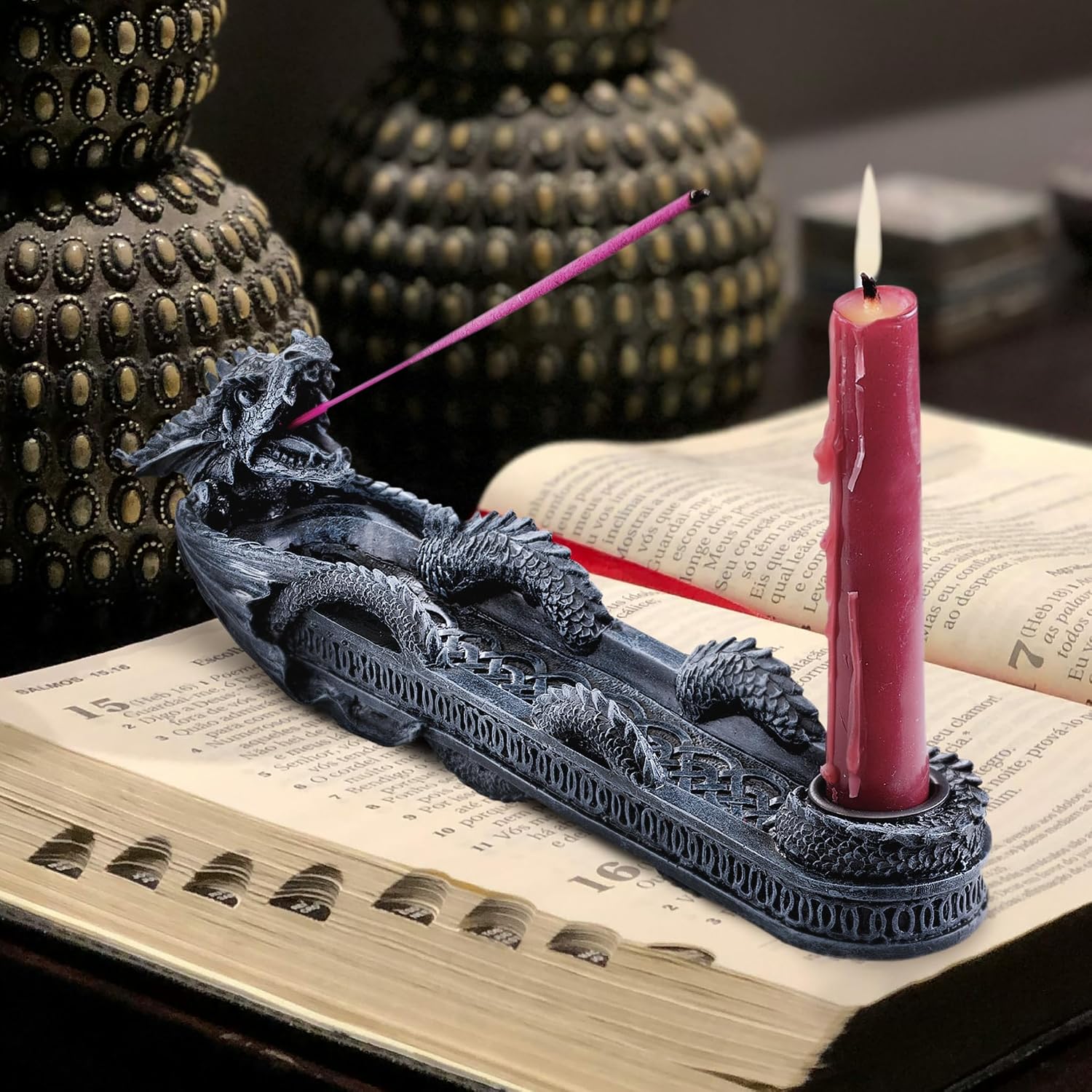 Design Toscano Dragon of Trelawny Manor Gothic Incense Burner and Candle