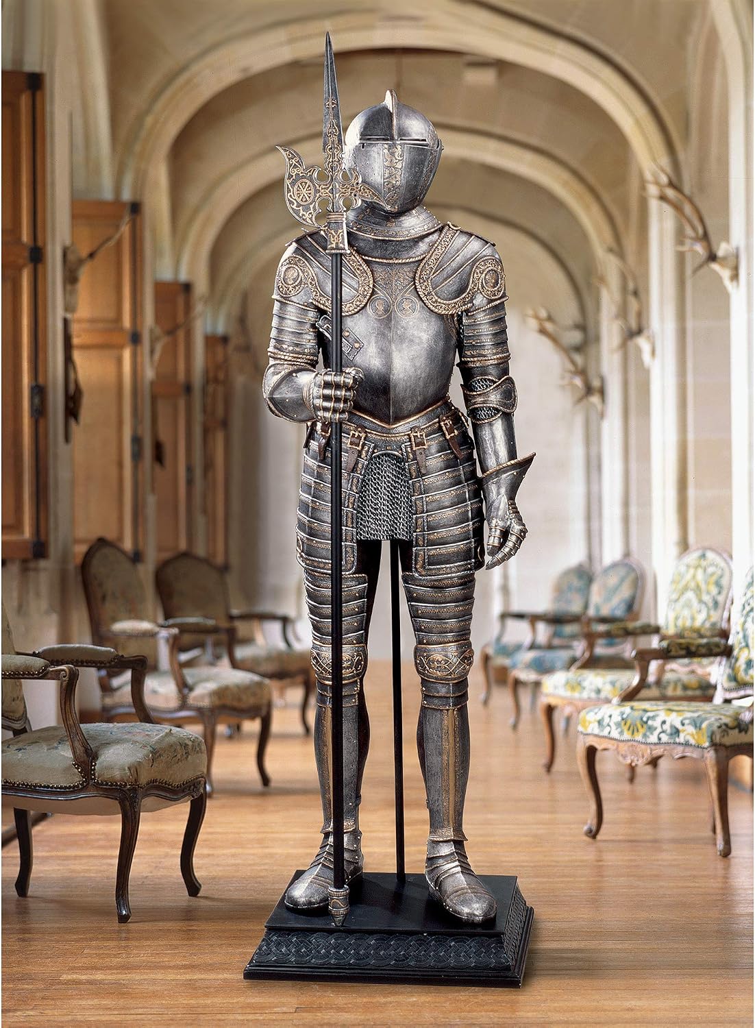 Design Toscano 16th-Century Italian Armor Sculpture with Halberd Faux Pewter