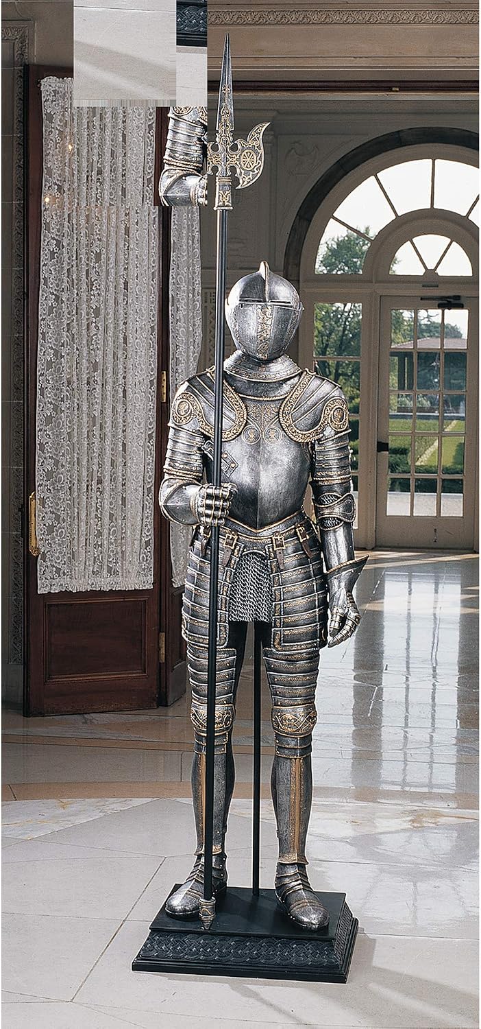 Design Toscano 16th-Century Italian Armor Sculpture with Halberd Faux Pewter