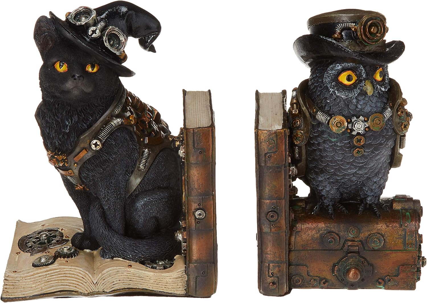 Design Toscano Knowledge Seekers Steampunk Cat and Owl Sculptural Bookends 10 inch