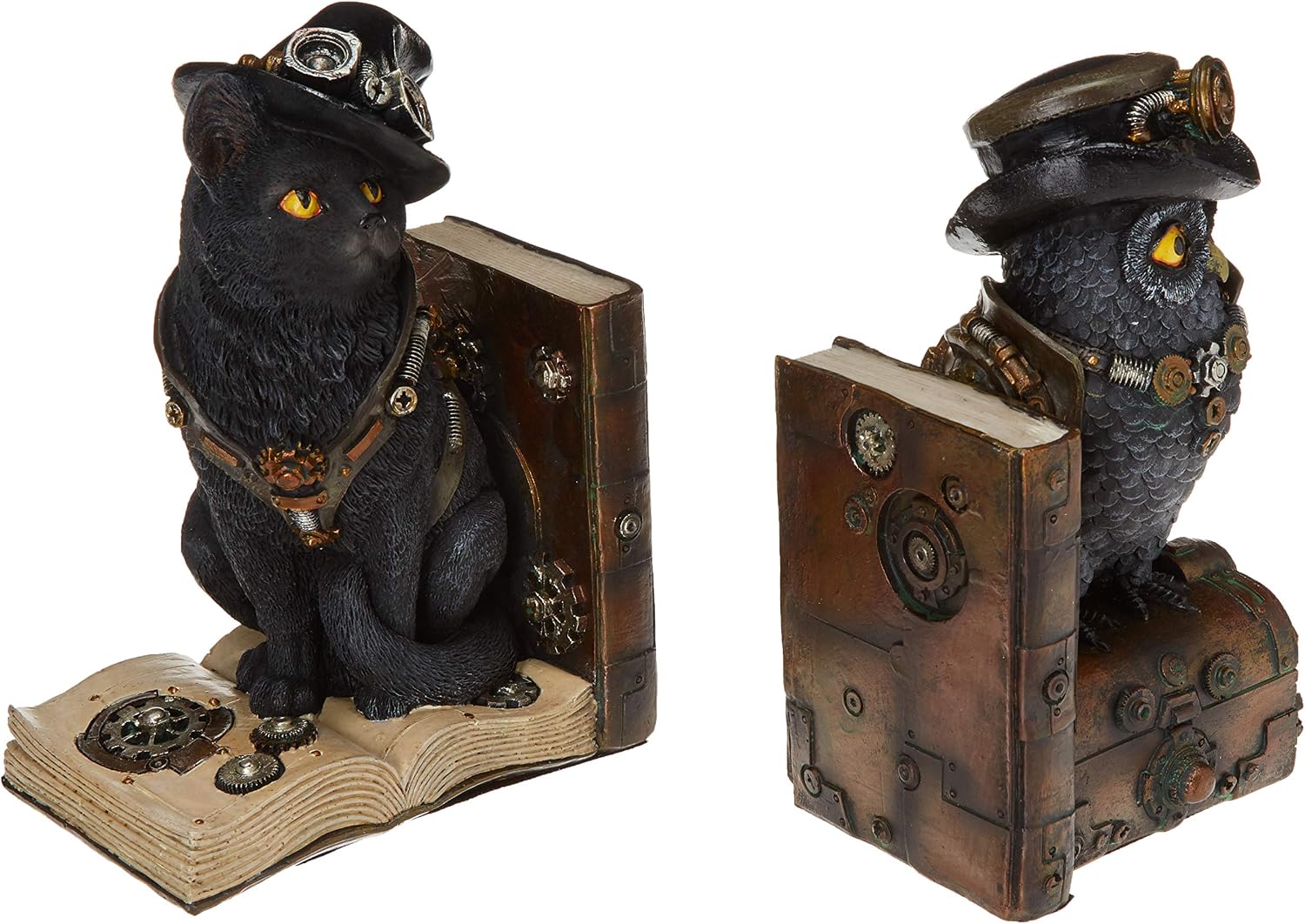 Design Toscano Knowledge Seekers Steampunk Cat and Owl Sculptural Bookends 10 inch