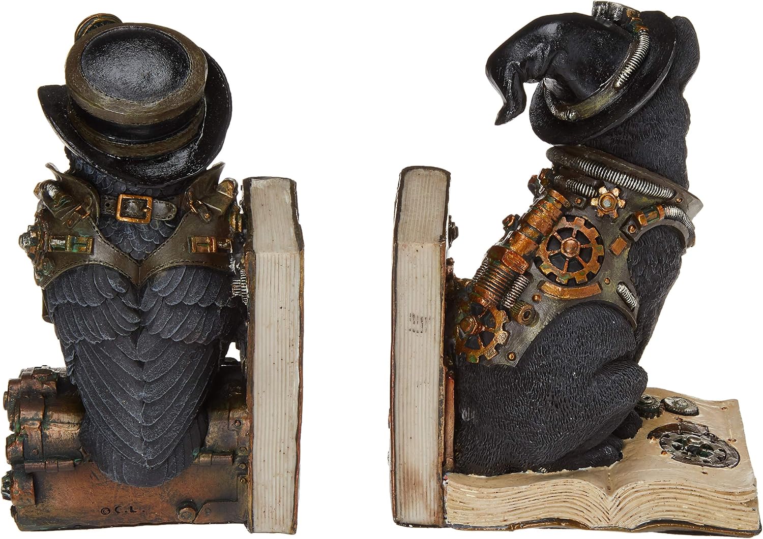 Design Toscano Knowledge Seekers Steampunk Cat and Owl Sculptural Bookends 10 inch
