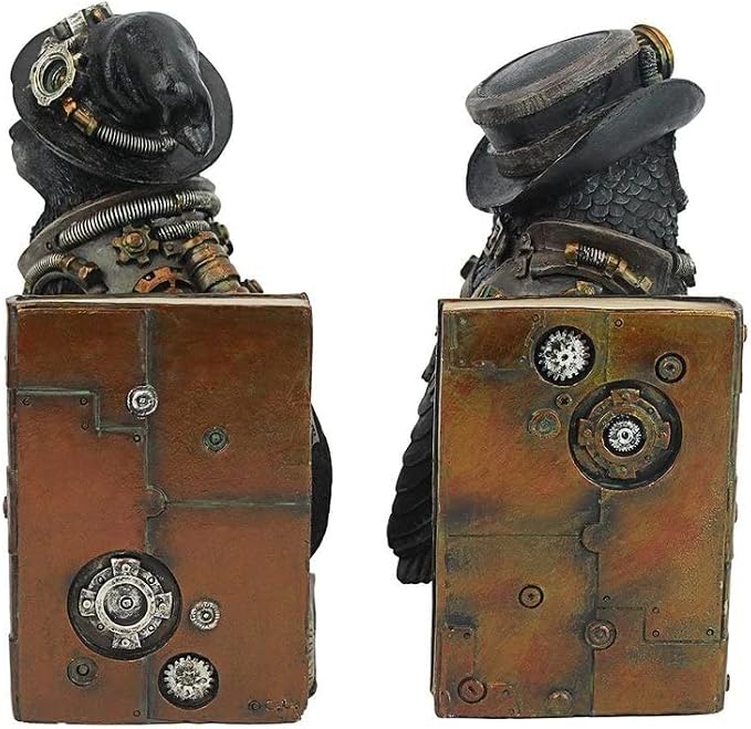 Design Toscano Knowledge Seekers Steampunk Cat and Owl Sculptural Bookends 10 inch
