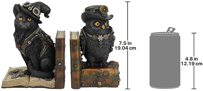 Design Toscano Knowledge Seekers Steampunk Cat and Owl Sculptural Bookends 10 inch