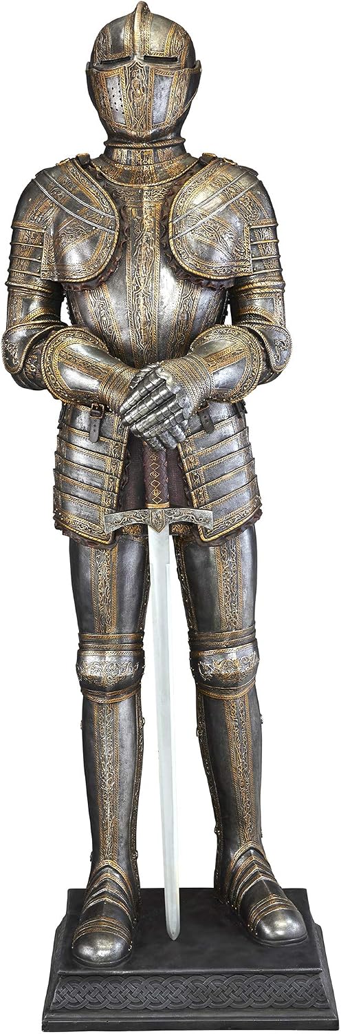 Design Toscano Knight's Guard Medieval Armor Sculpture with Sword Antique Silver