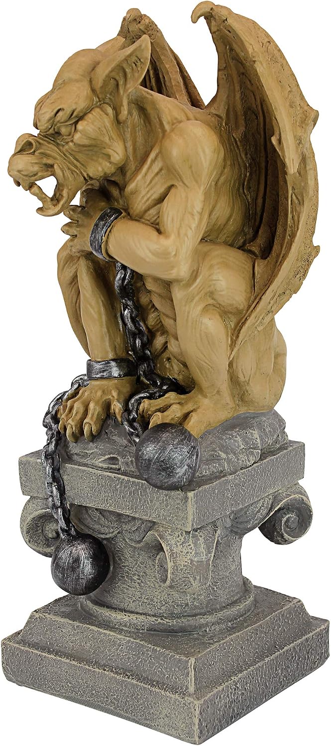Design Toscano Ball-And-Chain Dungeon Gargoyle Gothic Statue, 15 Inch, Polyresin, Two Tone Stone