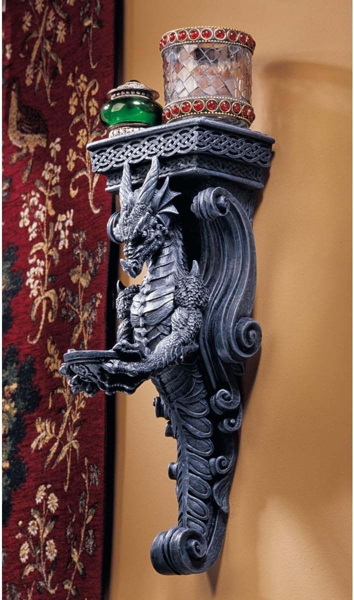 Design Toscano Dragons of Darkmoor Castle Wall Shelf Caryatid Sconce, 14