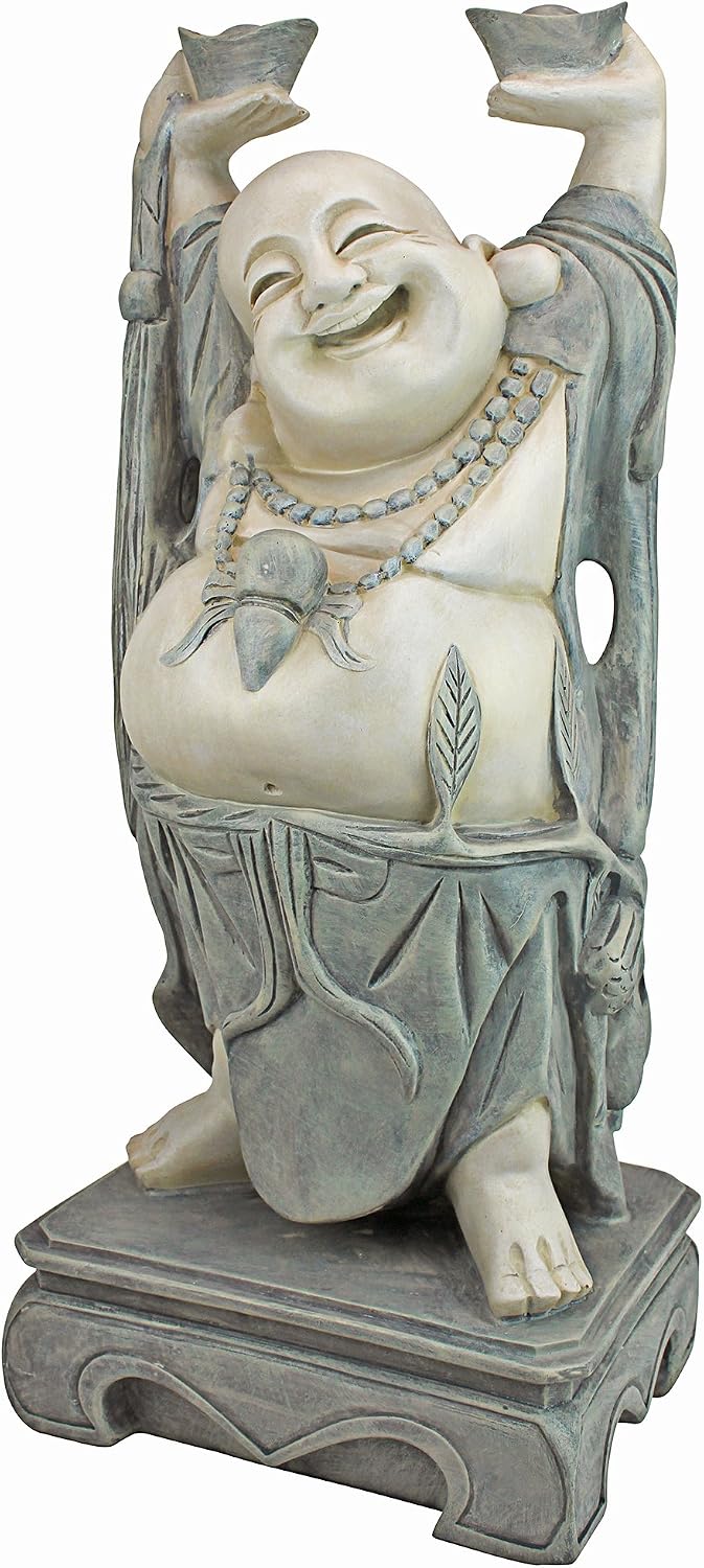 Design Toscano Jolly Hotei Laughing Man Asian Decor Indoor/Outdoor Garden Statue, 26 inches tall, Cast Stone Resin, Two Tone Stone Finish Jolly Hotei Laughing Buddha