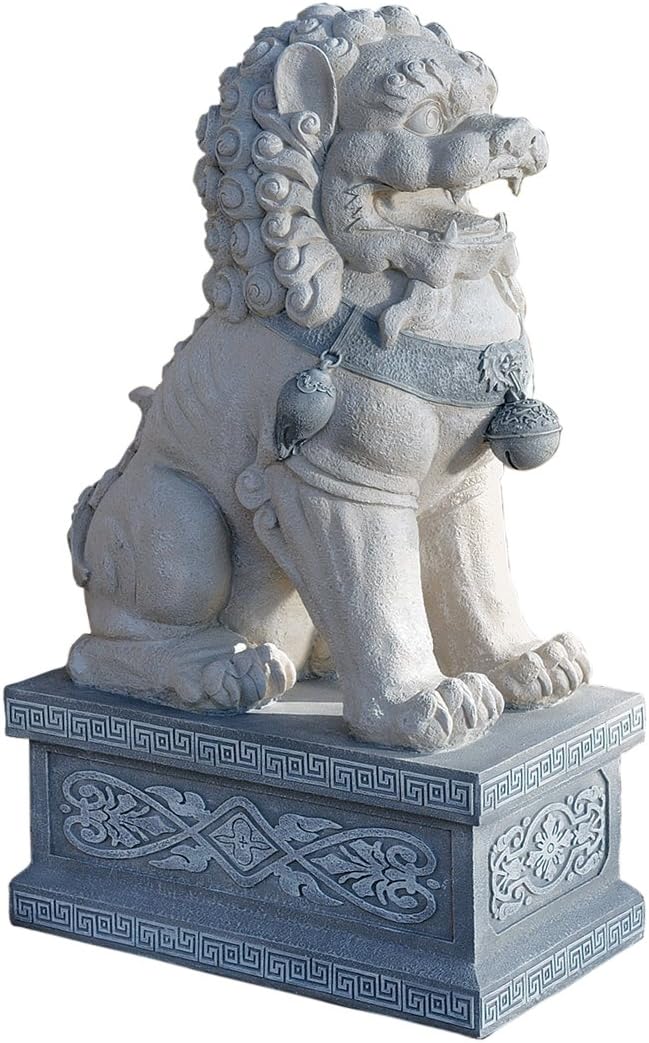Design Toscano Giant Foo Dog of the Forbidden City Asian Garden Statue, 30 Inch, Resin, Two Tone Stone Finish