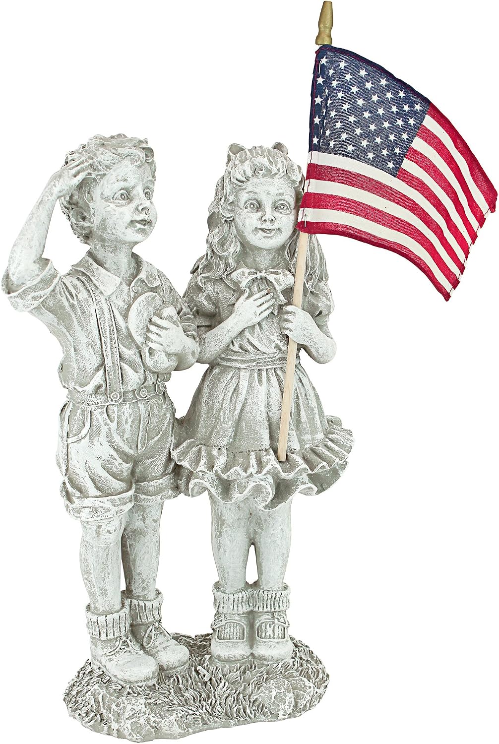 Design Toscano QM7512030 Patriotic Flag Children Statue,Antique Stone