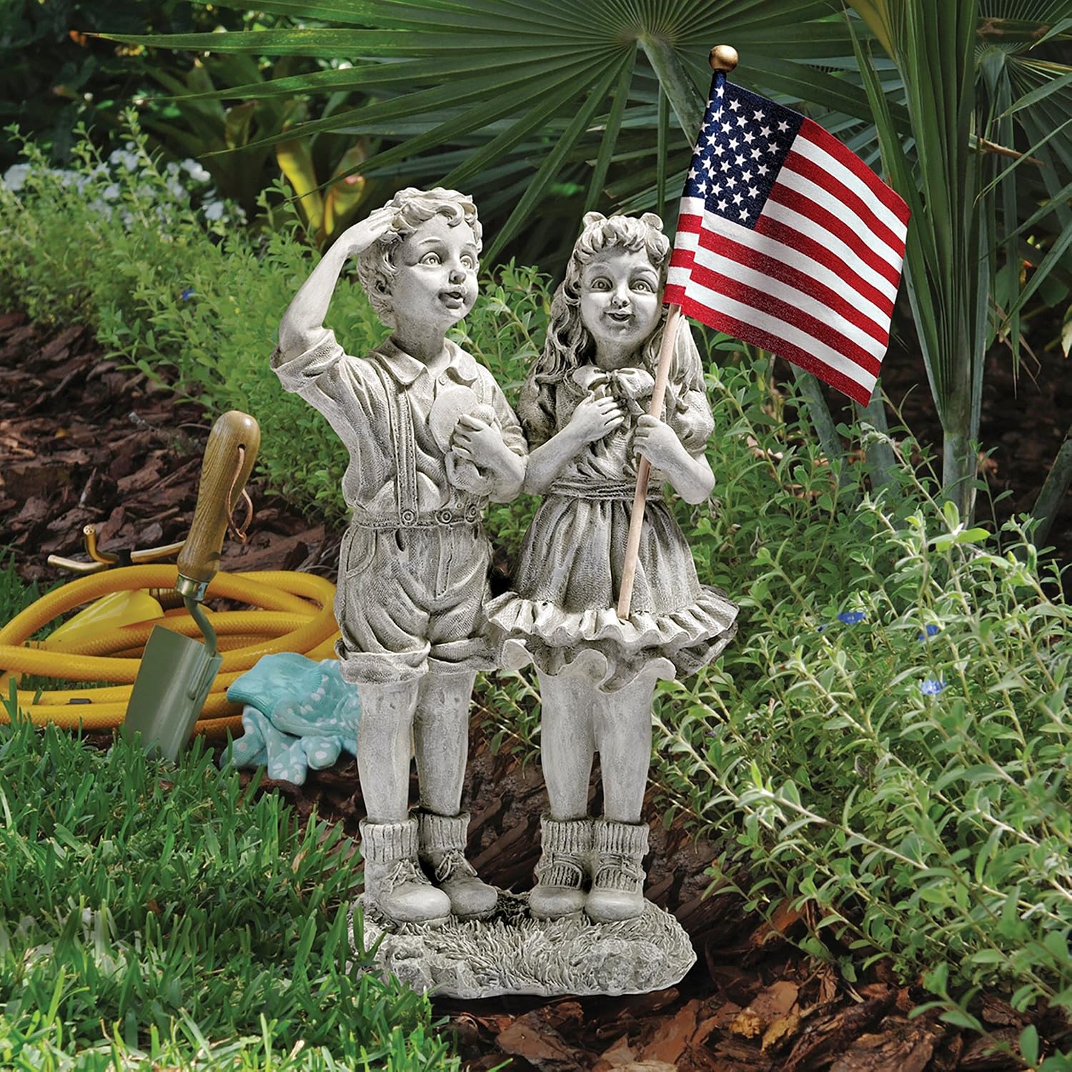 Design Toscano QM7512030 Patriotic Flag Children Statue,Antique Stone