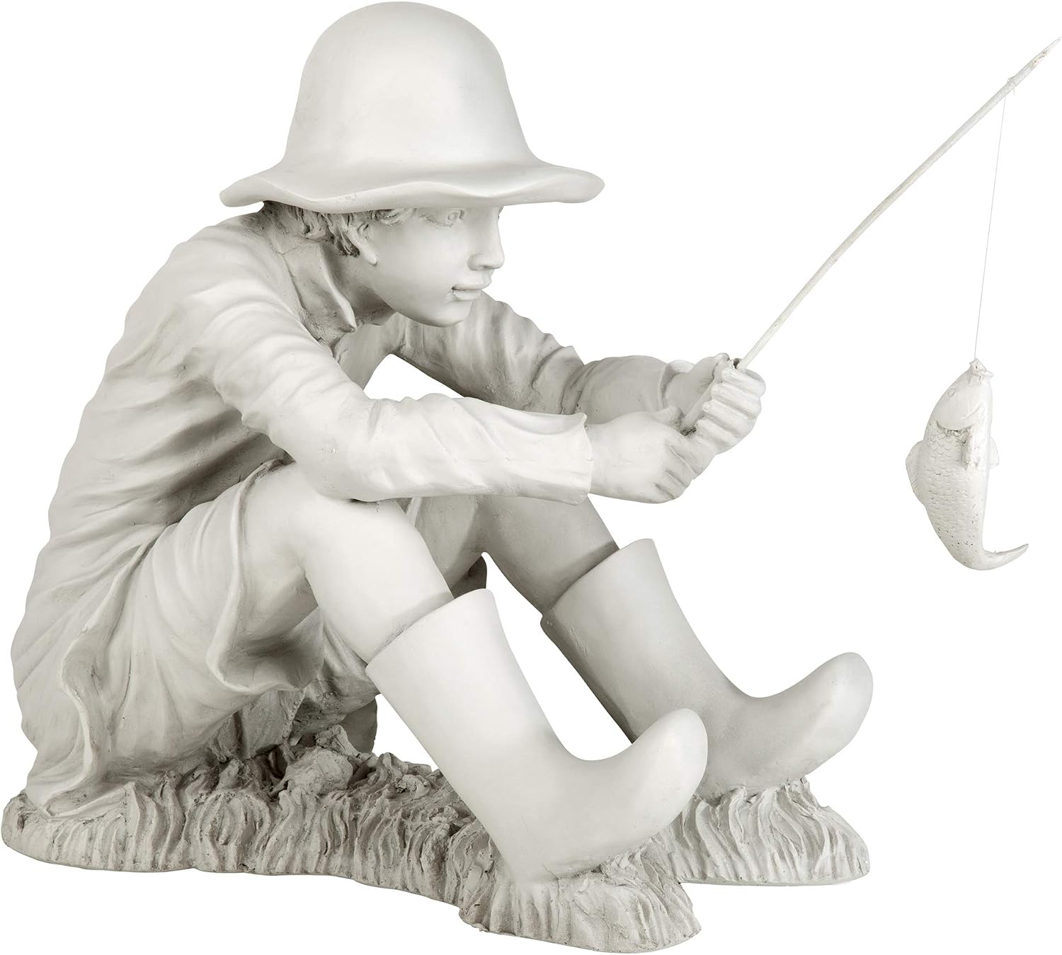 Design Toscano Gone Fishing Fisherman Boy Garden Statue, 17 Inch Tall, Cast Stone Resin, Two Tone Stone Finish