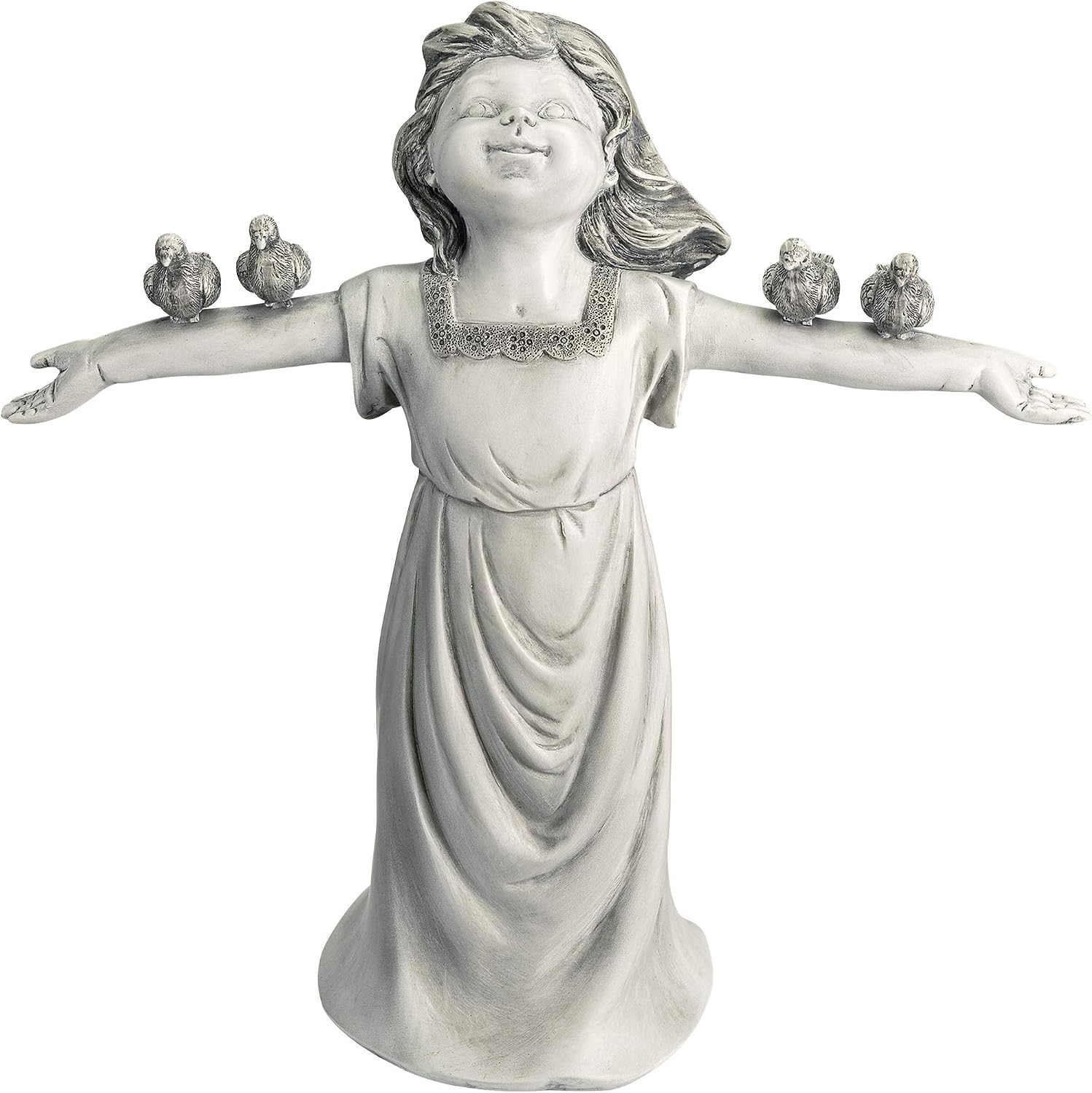 Design Toscano Basking in Glory Little Girl with Birds Outdoor Garden Statue, Small, 12 inches Tall, Cast Stone Resin, Two Tone Stone Finish Handcast Polyresin, Two Tone Stone Finish