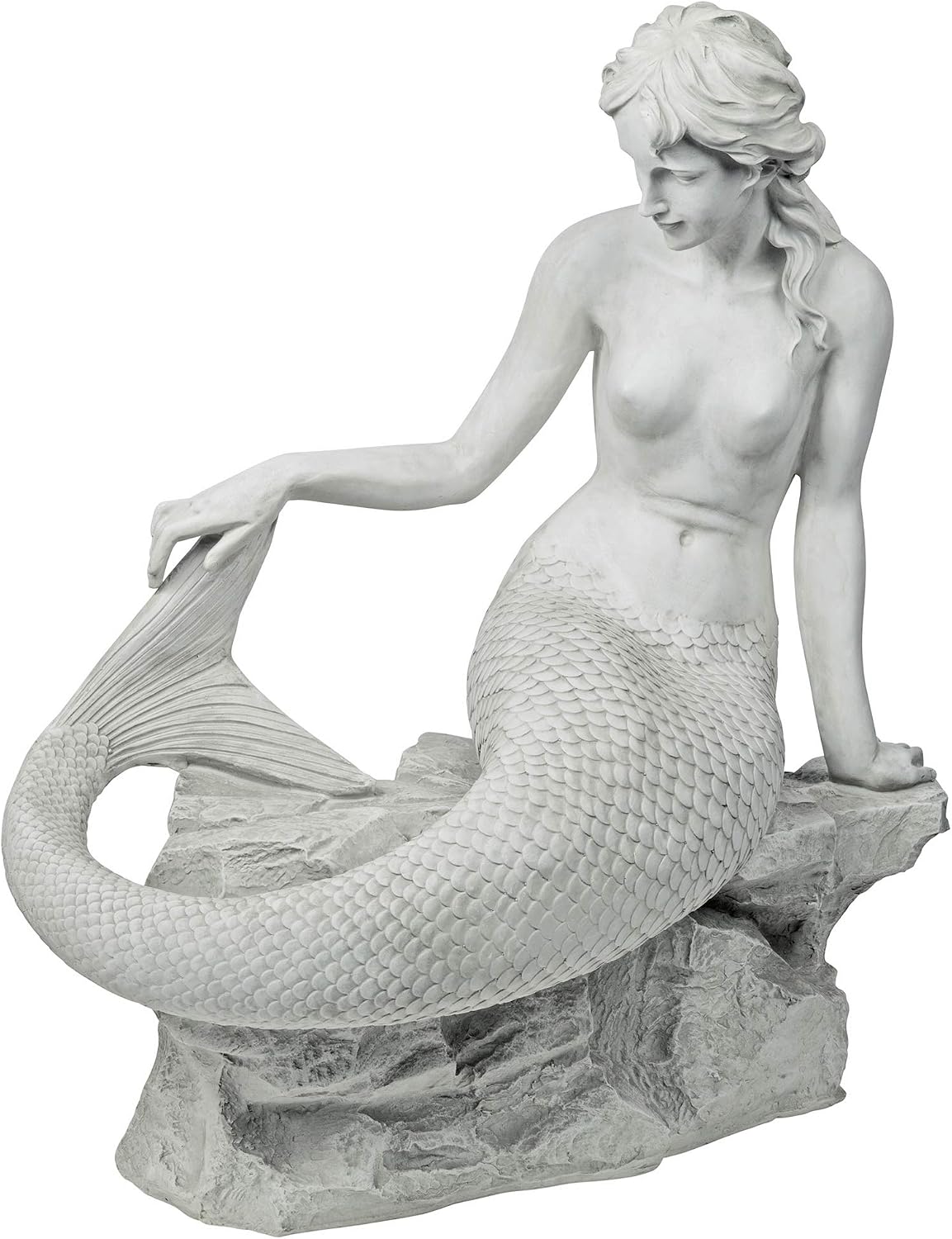 Design Toscano Daydreaming Mermaid of Langeline Cove Coastal Decor Garden Statue, 35 Inch, Polyresin, Antique Stone