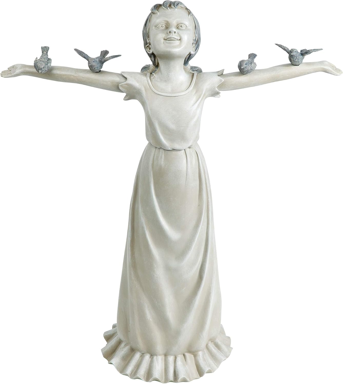 Design Toscano Basking in Glory Little Girl with Birds Outdoor Garden Statue, Large, 29 inches tall, Cast Stone Resin, Two Tone Stone Finish Handcast Polyresin, Two Tone Stone Finish