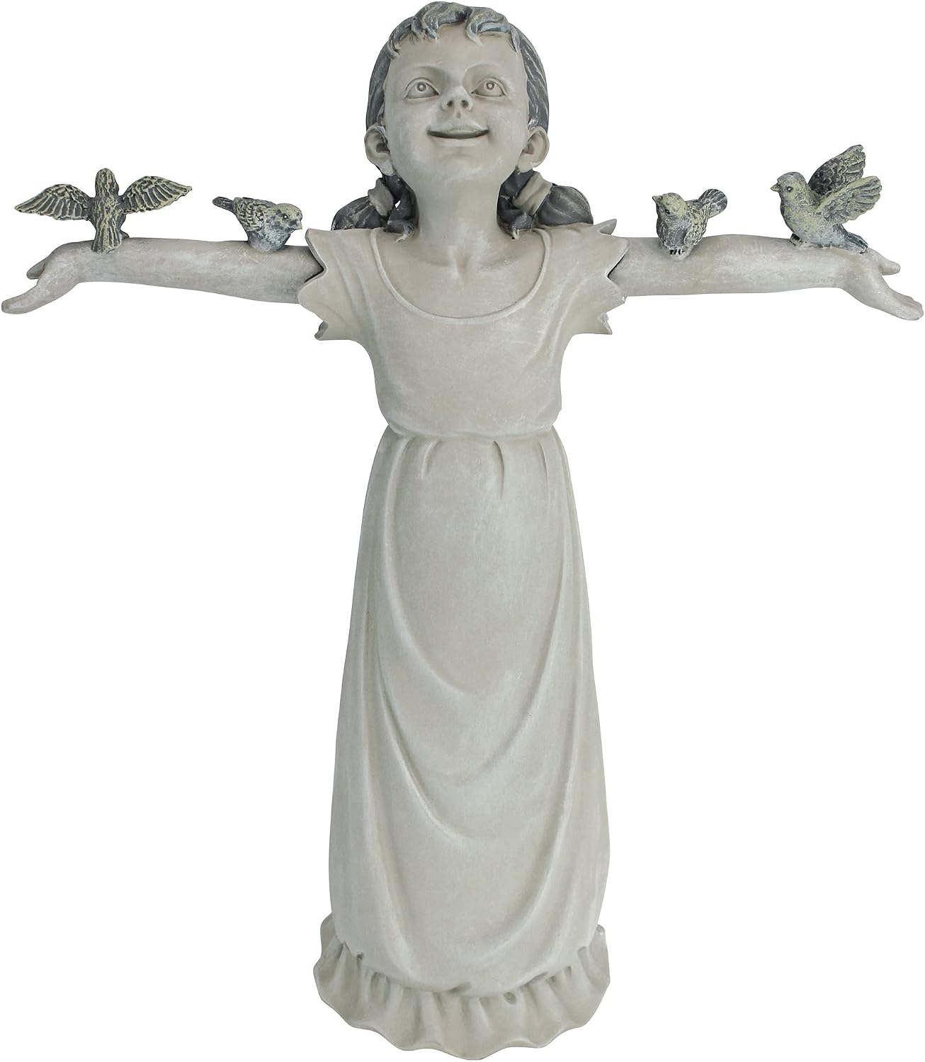 Design Toscano Basking in Glory Little Girl with Birds Outdoor Garden Statue, Medium, 16 inches tall, Cast Stone Resin, Two Tone Stone Finish Handcast Polyresin, Two Tone Stone Finish