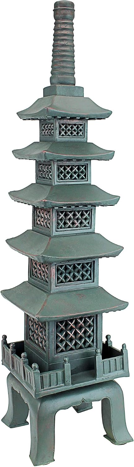Design Toscano Nara Temple Pagoda Asian Decor Garden Statue, Large 28 Inch Tall, Cast Stone Resin, Verdigris Green Bronze Finish