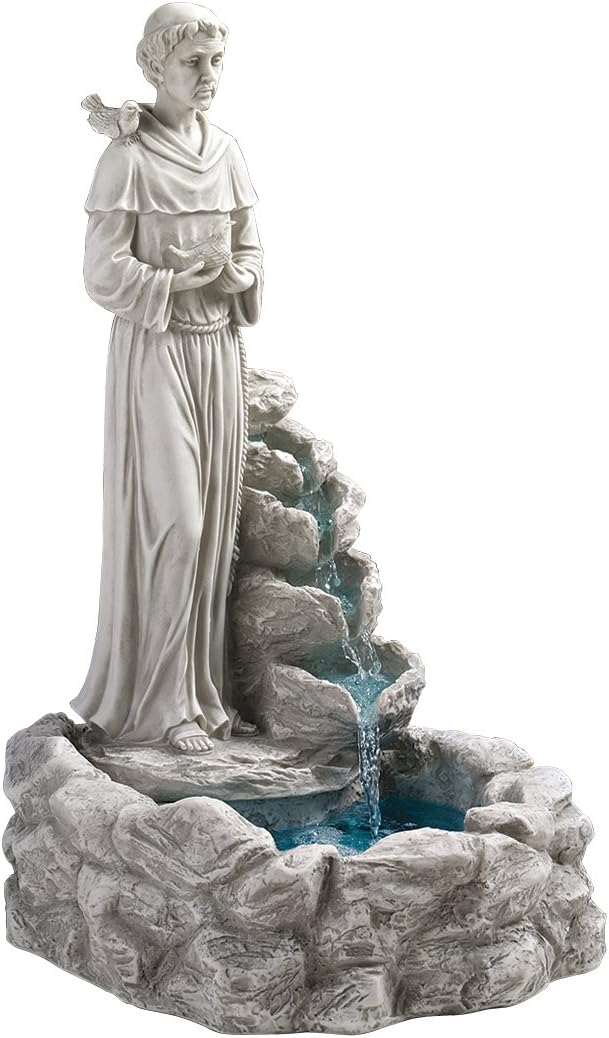 Design Toscano Nature's Blessed Prayer Francis of Assisi Fountain Outdoor Water Feature Statue, 29 inch, Cast Stone Resin, Antique Stone Finish