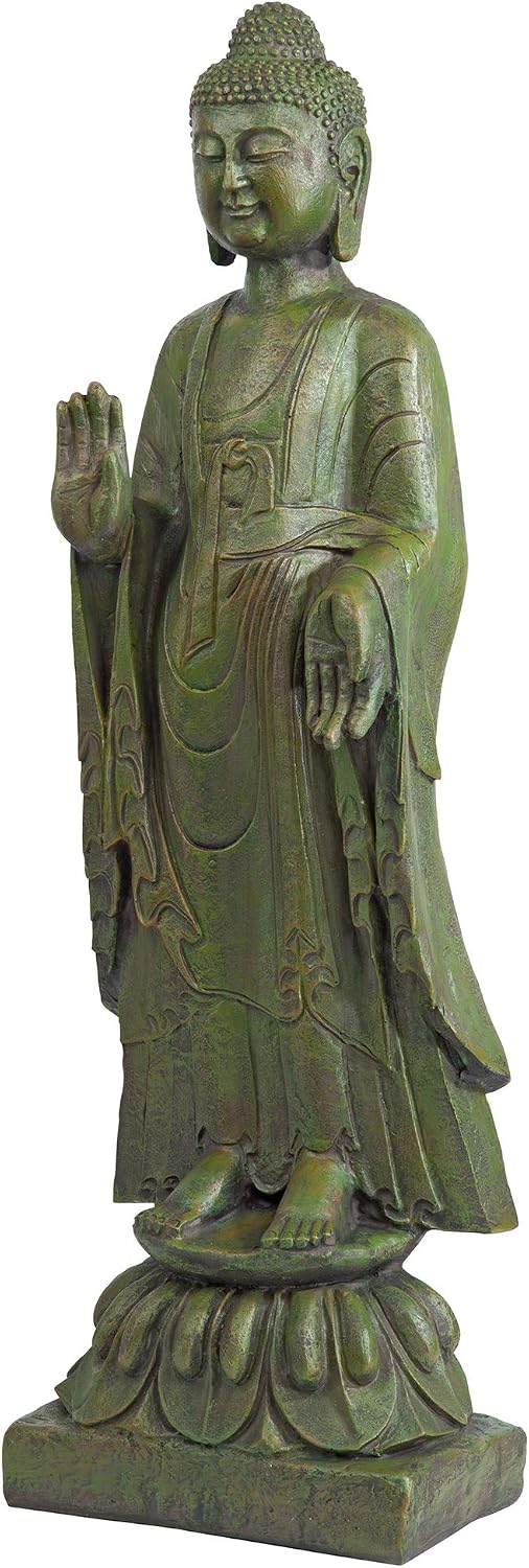 Design Toscano Enlightened One Asian Decor Indoor/Outdoor Garden Statue, 12 inches Wide, 40 inches Tall, Cast Stone Resin, Green Bronze Finish Enlightened Buddha