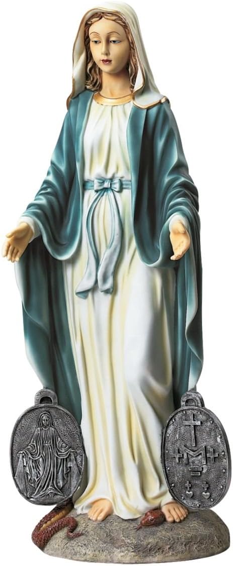 Design Toscano Miraculous Medal Madonna Virgin Mary Italian Style Religious Indoor/Outdoor Garden Statue, 23 Inch, Cast Stone Resin, Full Color Finish Multicolor