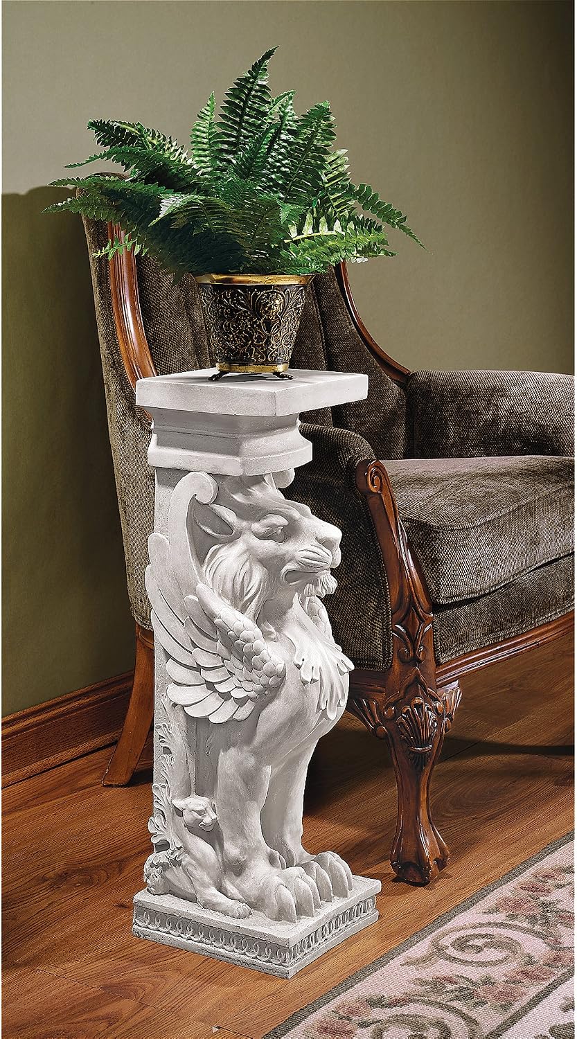 Design Toscano Trapezophoron Sculptural Winged Lion Pedestal
