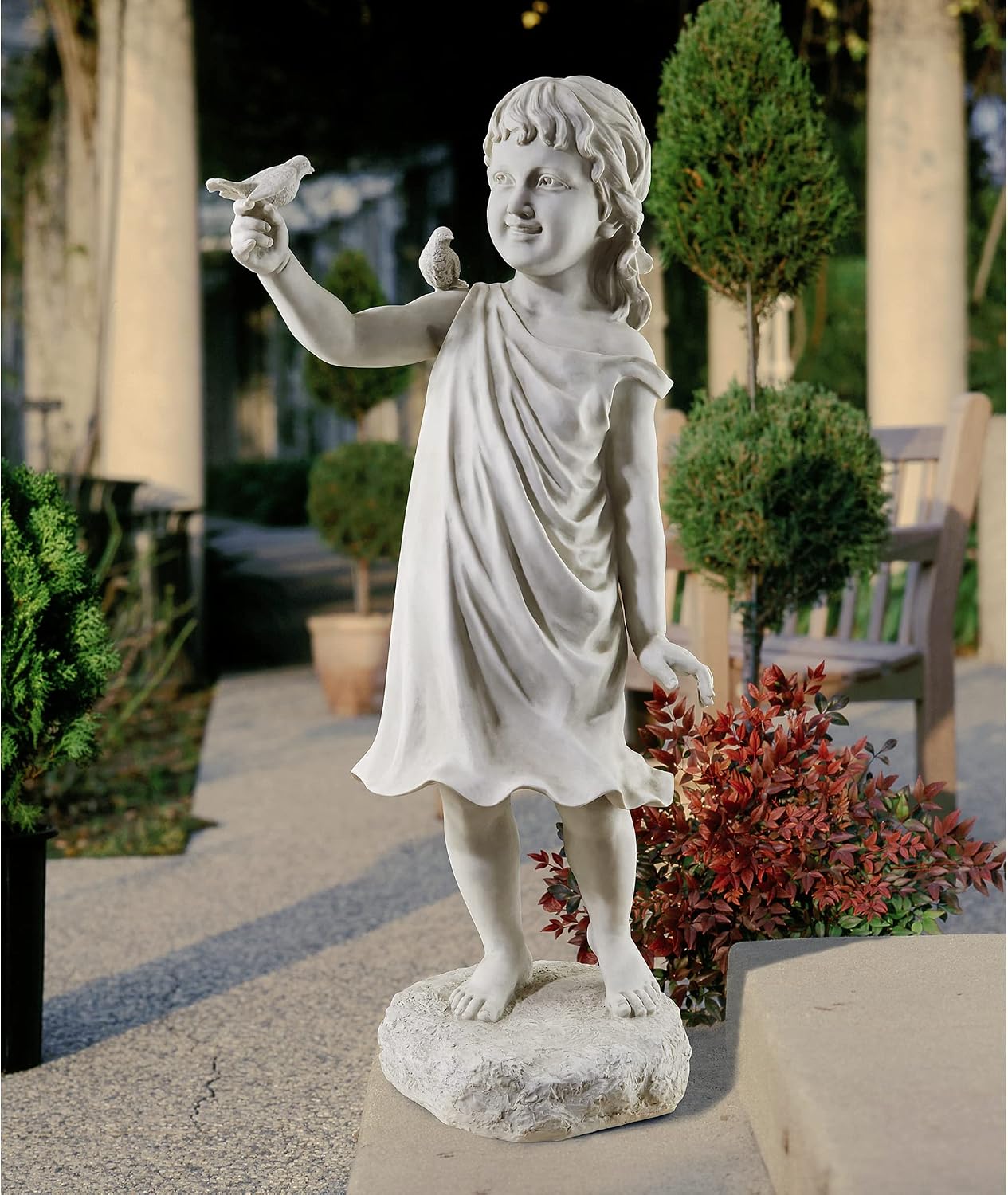 Design Toscano Mary Frances and her Feathered Friends Garden Girl Statue