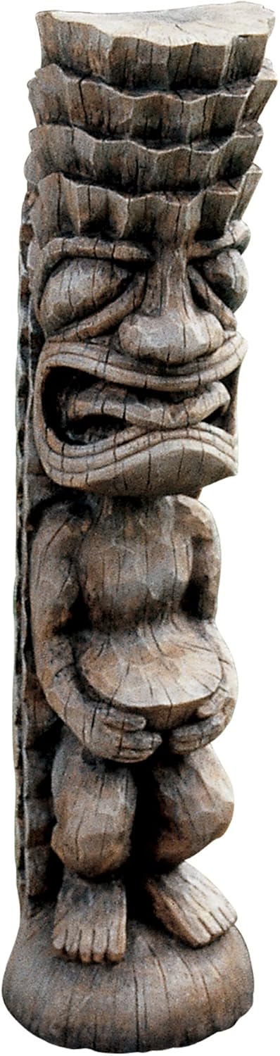 Design Toscano Tiki of the Luau Totem Pole Tropical Decor Indoor/Outdoor Garden Statue, 23 inches tall, Cast Stone Resin, Woodtone Finish