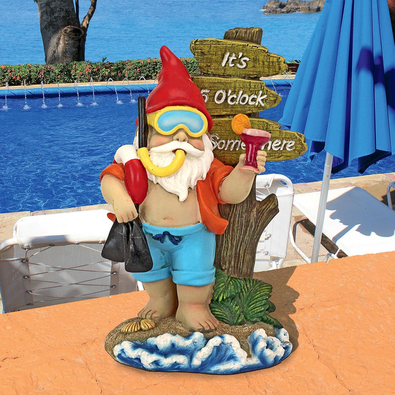 Garden Gnome Statue - Happy Hour Tropical Garden Gnome - Scuba Lawn Gnome